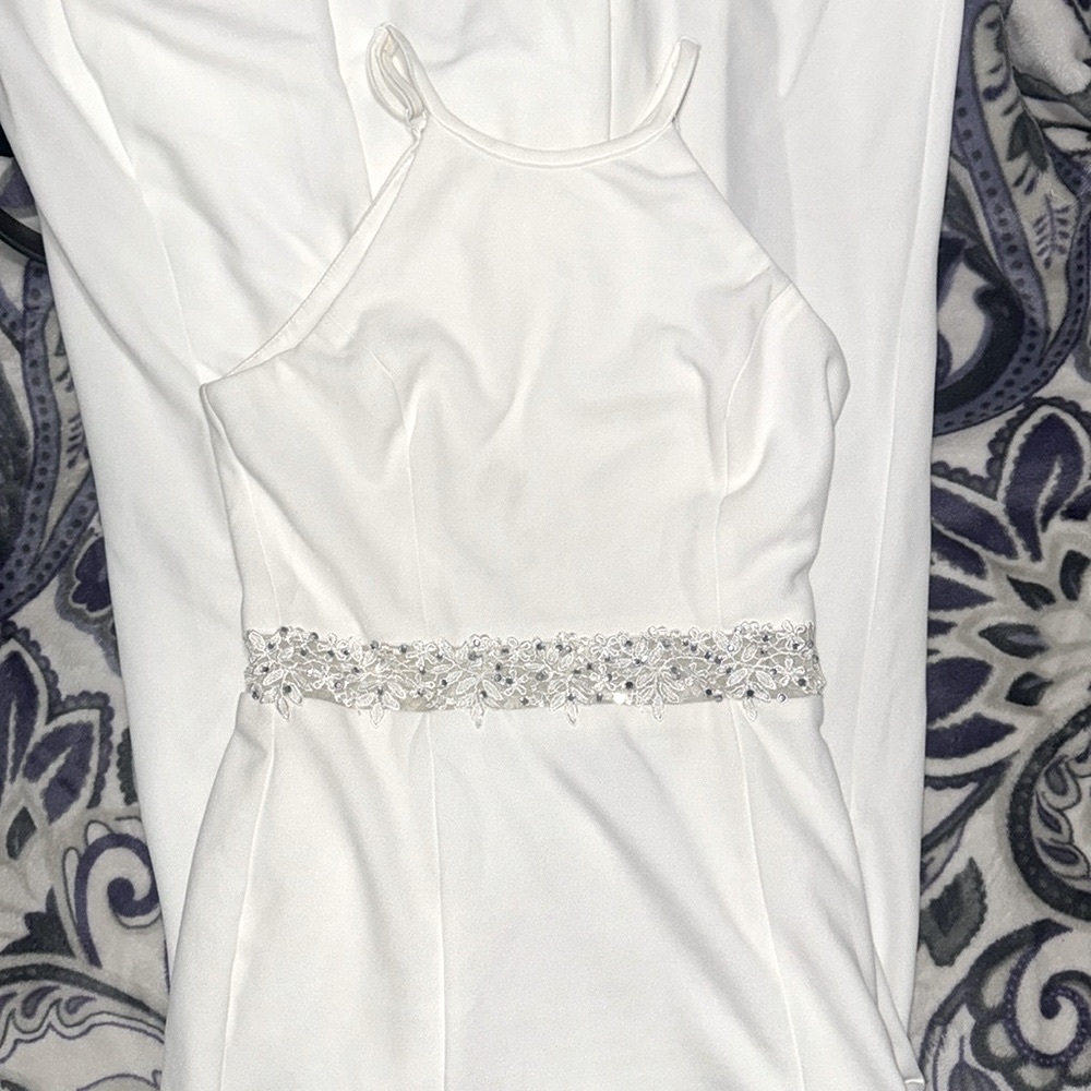 Lulus White Halter Slit leg Long Maxi Dress Wedding XS BRIDAL